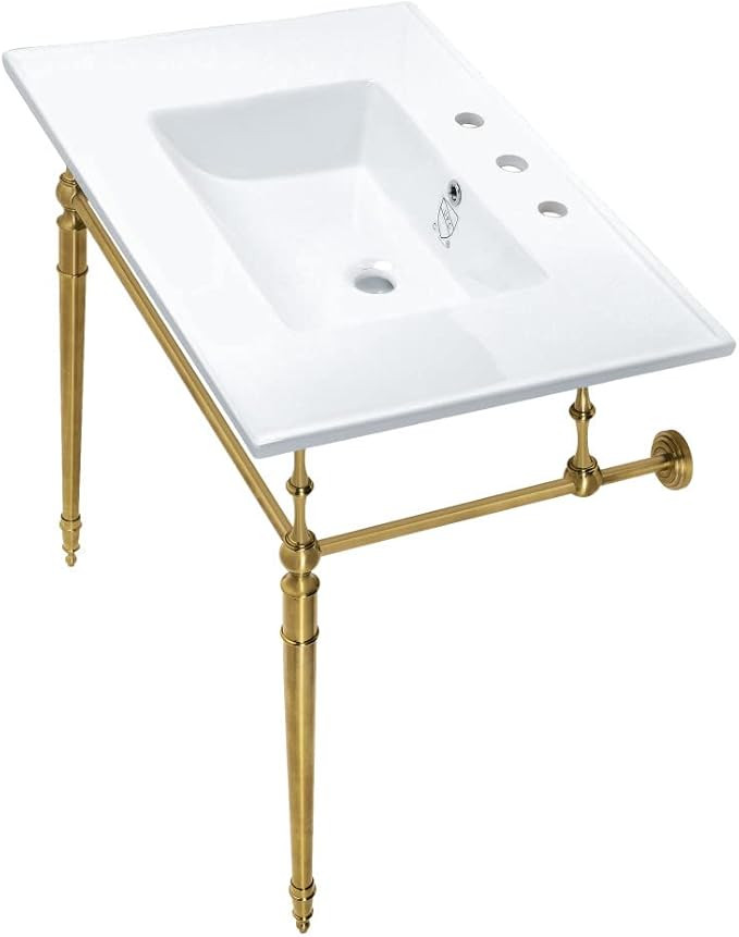 Kingston Brass KVPB31227W8BB Edwardian Console Sink, White/Brushed Brass | Amazon (US)