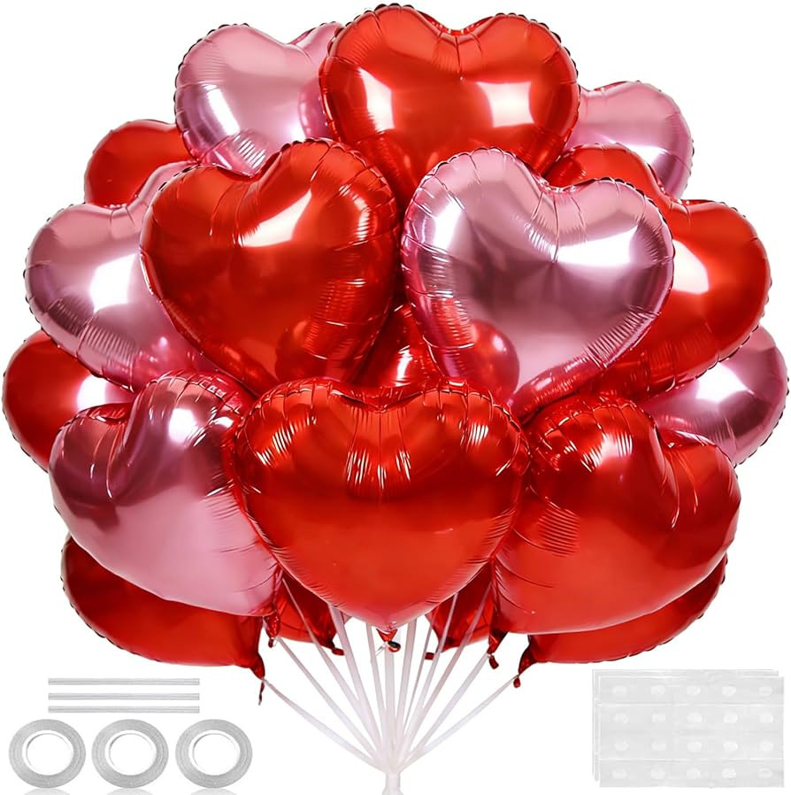 18 Inch Red & Pink Heart Balloons, 24 Pcs Valentine's Day Foil Heart Shaped Balloons Decoration f... | Amazon (US)