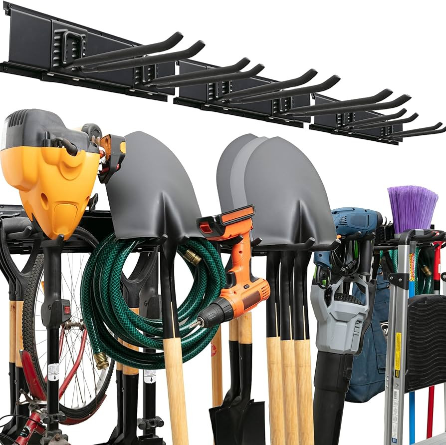 Garage Tool Organizer Wall Mount - 48 inches - Sturdy Storage Rack with Adjustable Hooks, Anti-Ru... | Amazon (US)