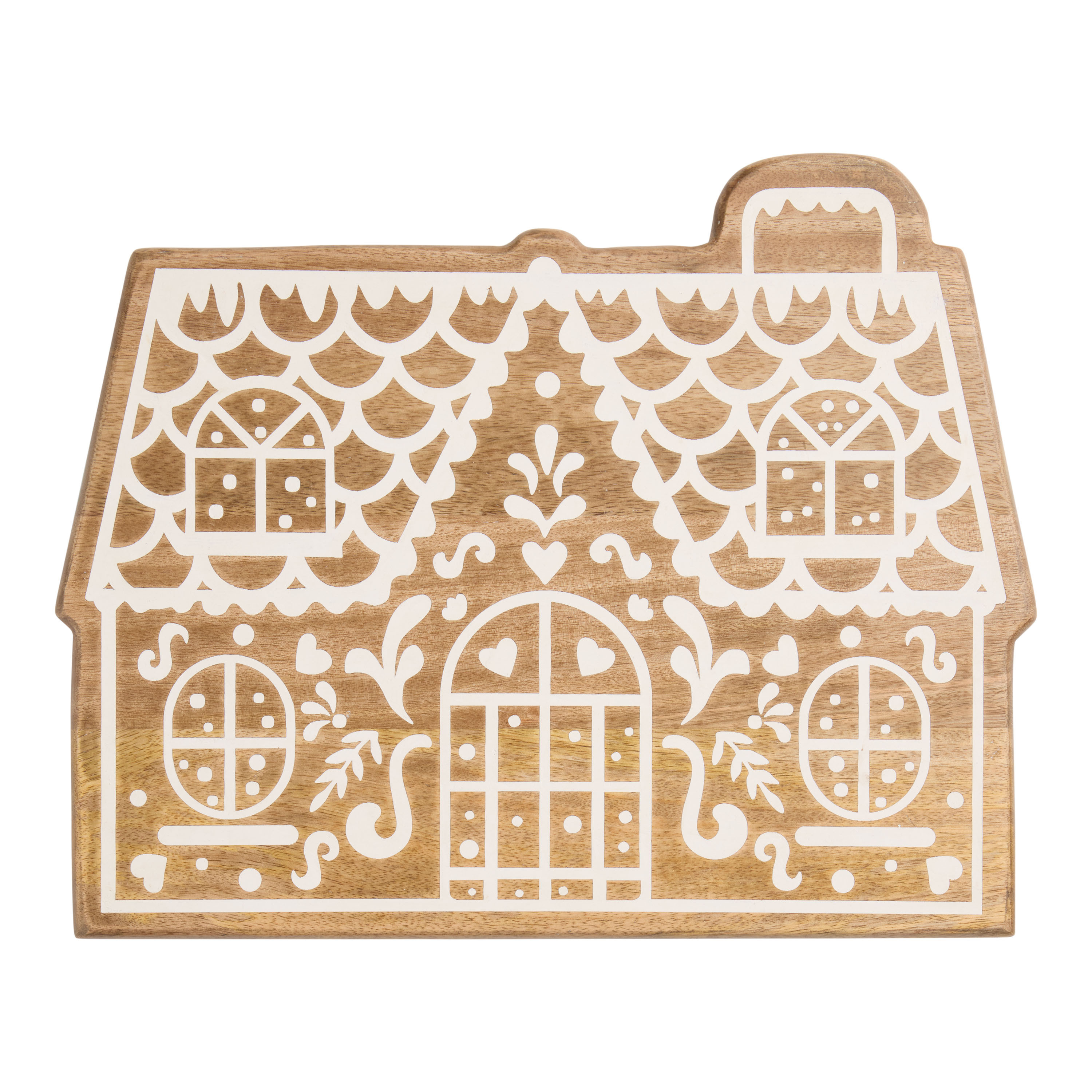 Whitewash Wood Winter Cottage Figural Serving Board | World Market
