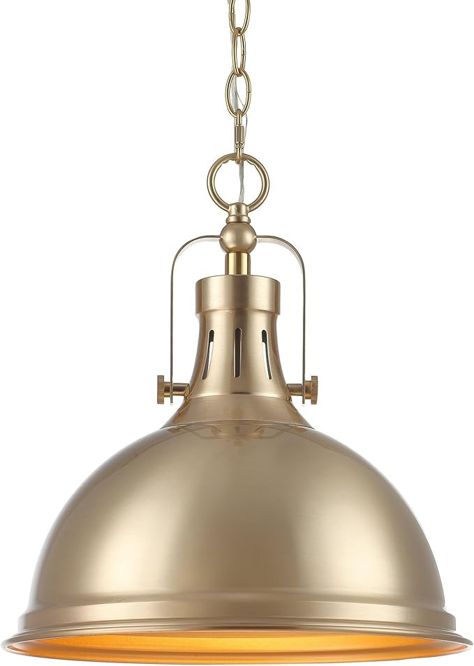 Kira Home Belle 14" Modern Industrial Pendant Light, Adjustable Hanging Height, Cool Brass Finish | Amazon (US)