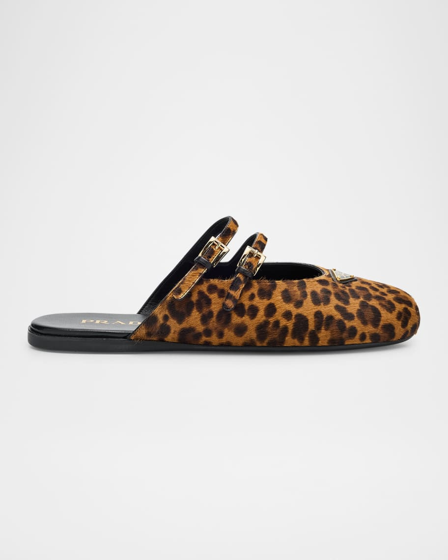 Prada Leopard-Print Pony Hair Dual Mary Jane Ballerina Mules | Neiman Marcus
