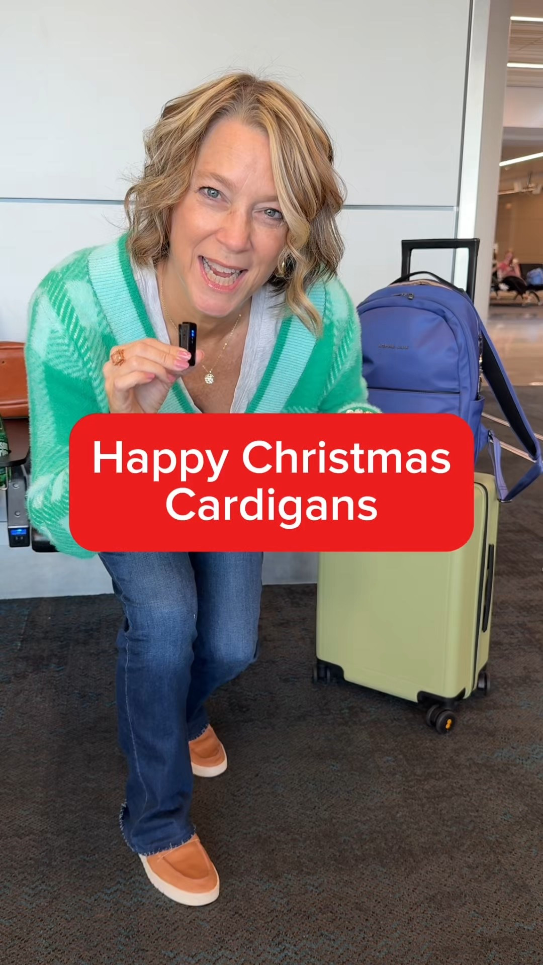 Happy Christmas Cardigans With Bright Colors: I’m size 10, 5’8” wearing a large. This plaid green and the pink and red colors are festive for holiday outfits I wore while traveling. Travel outfits, midlife, style over 40, airport style 

#LTKTravel #LTKOver40
