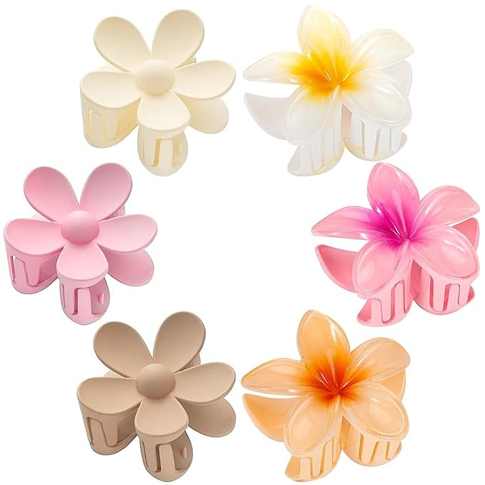 6 Pack Cute Plumeria Hair Clips and Claws - Hawaiian Flower Hair Accessories for Thin and Thick H... | Amazon (US)