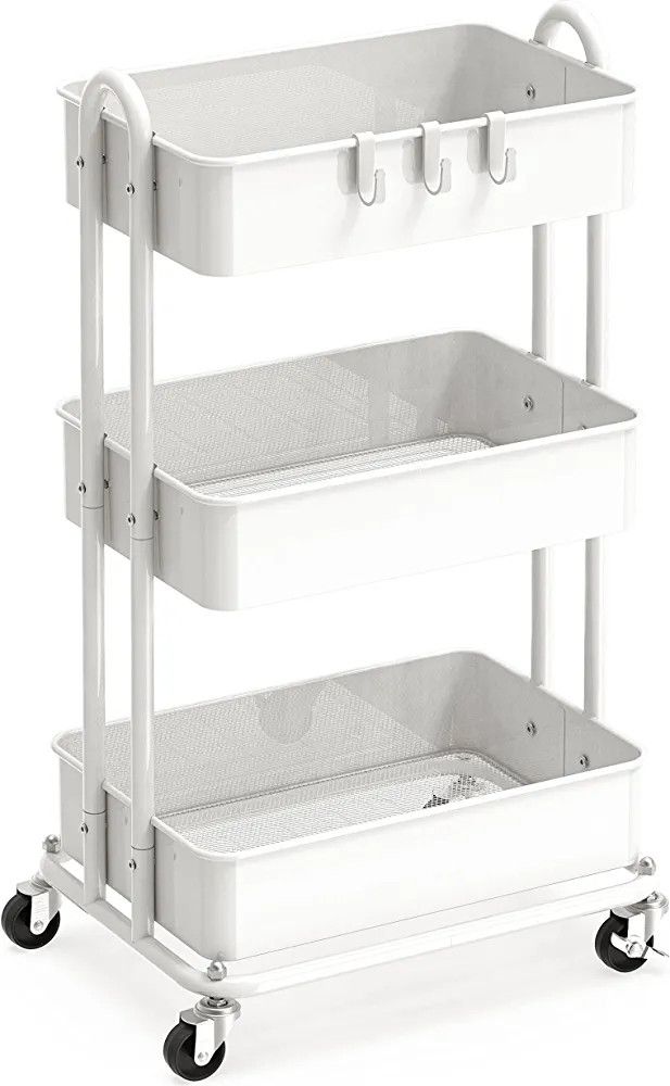 SimpleHouseware 3-Tier Kitchen Cart Metal Utility Rolling Cart, White | Amazon (CA)