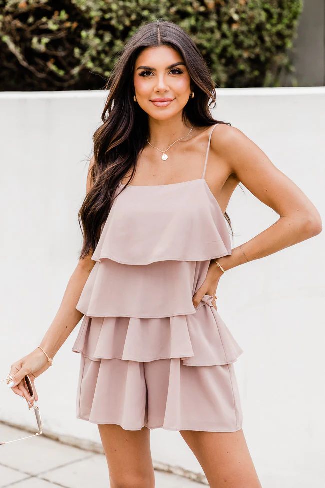 Don't Let Me Go Taupe Ruffle Romper | Pink Lily