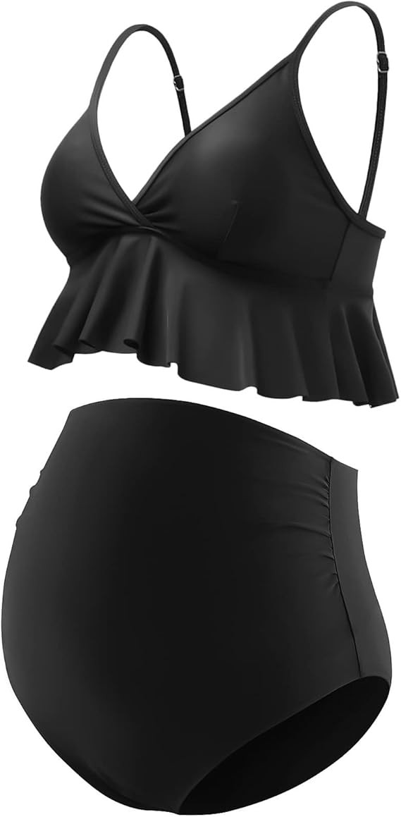 GINKANA Maternity Bikini Set Flounce Swimsuit Bathing Suit Top Swimwear Bottom Bathing Suits | Amazon (US)