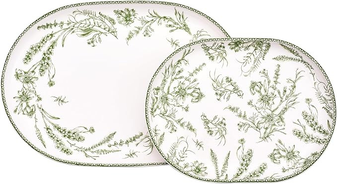 Bico Green Garden Toile De Jouy 16 plus 12 inch Oval Platters Set, Set of 2, Microwave and Dishwa... | Amazon (US)