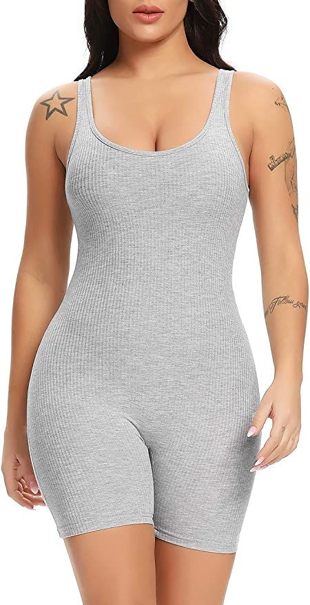 Fanuerg Womens Summer Sexy Ribbed Sleeveless Bodycon Rompers Shorts Jumpsuits | Amazon (US)