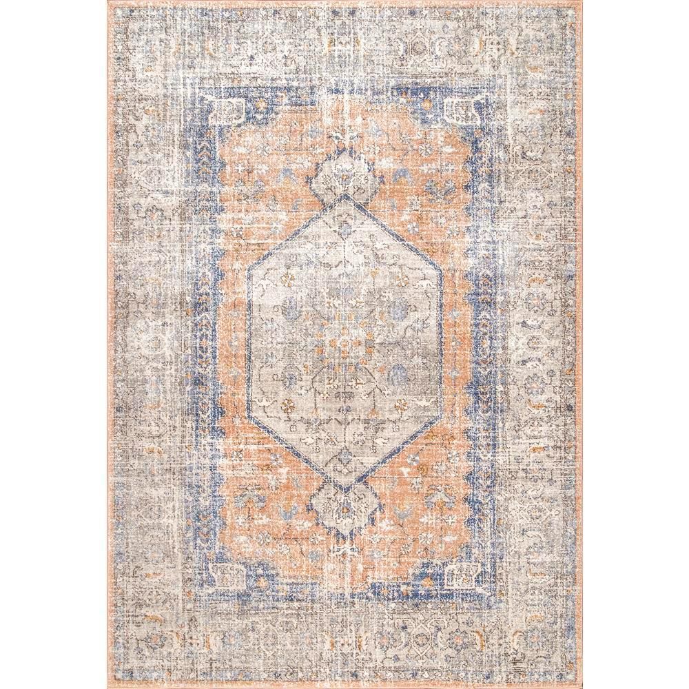 nuLOOM Jacquie Vintage Floral Peach 12 ft. x 18 ft. Area Rug, Pink | The Home Depot