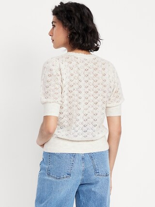 Wool-Blend Puff-Sleeve Tie-Neck Sweater | Old Navy (US)