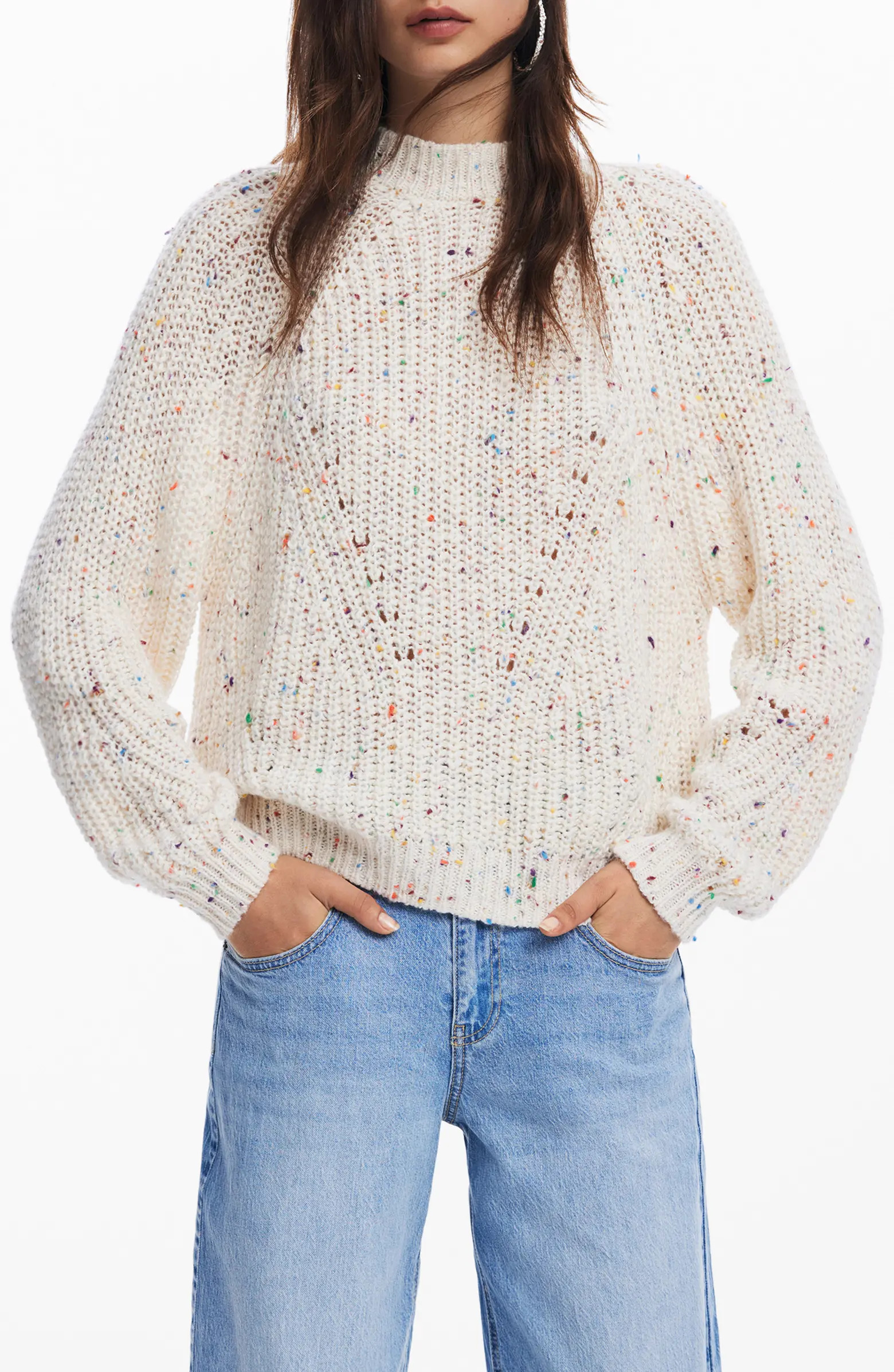 Derby Fleck Open Stitch Mock Neck Sweater | Nordstrom