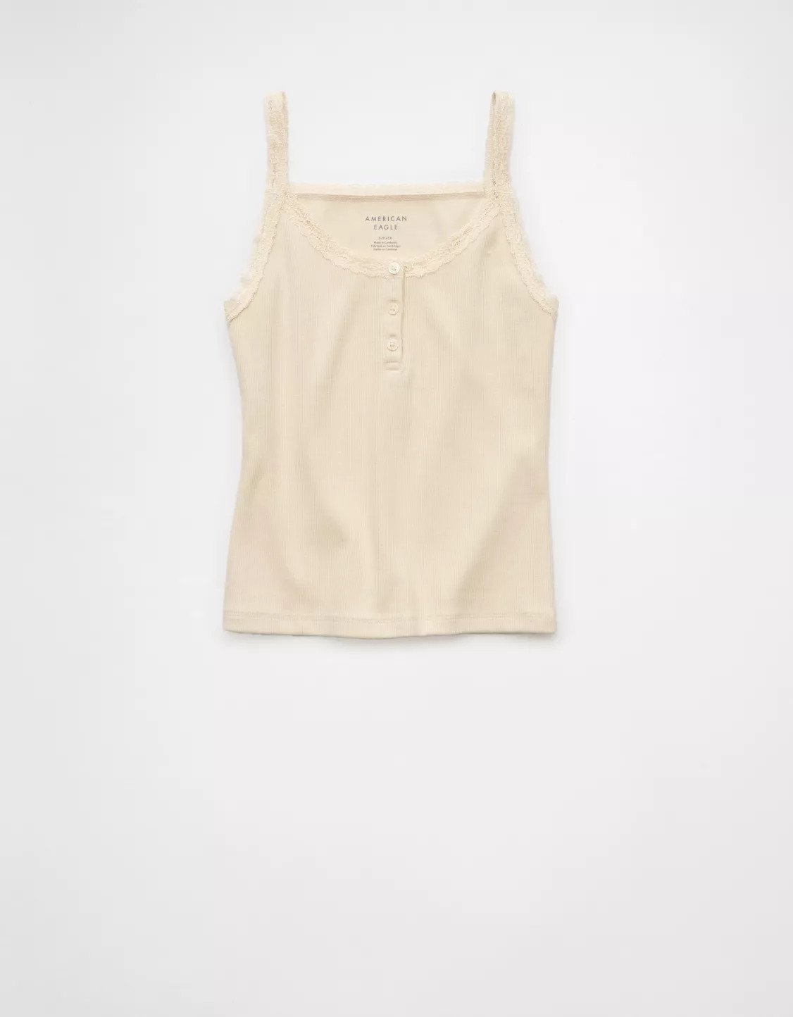 AE Main Squeeze Lace Trim Henley Cami | American Eagle Outfitters (US & CA)