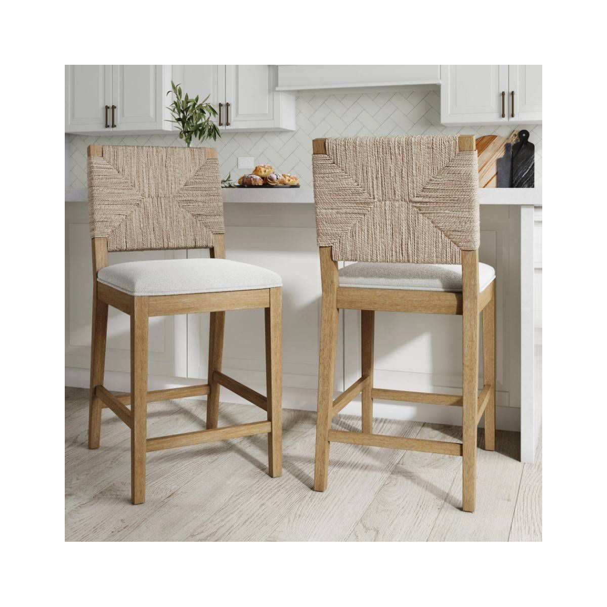 Nathan James Set of 2 Beacon Seagrass Counter Height Barstools Cream Boucle | Target
