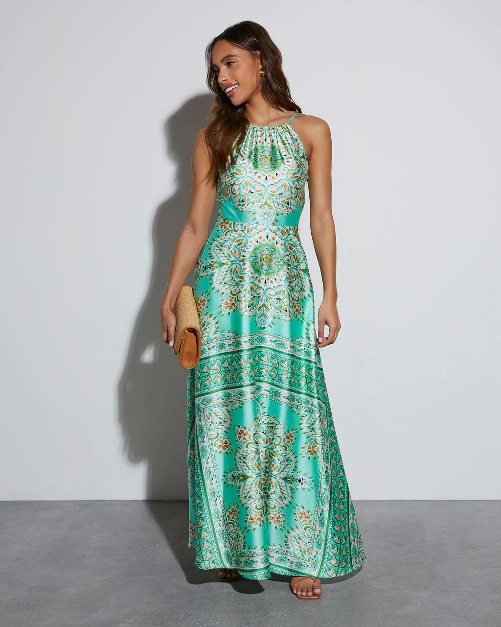 Gayle Satin Printed Maxi Dress | VICI