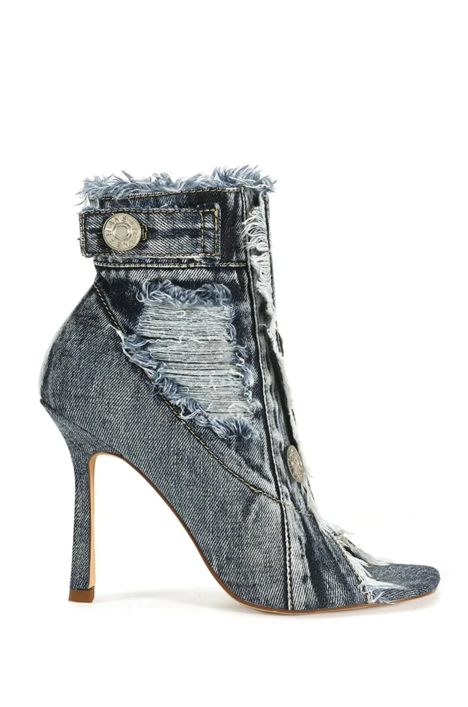 TANDY-DENIM STILETTO PEEP TOE BOOTIE | Azalea Wang