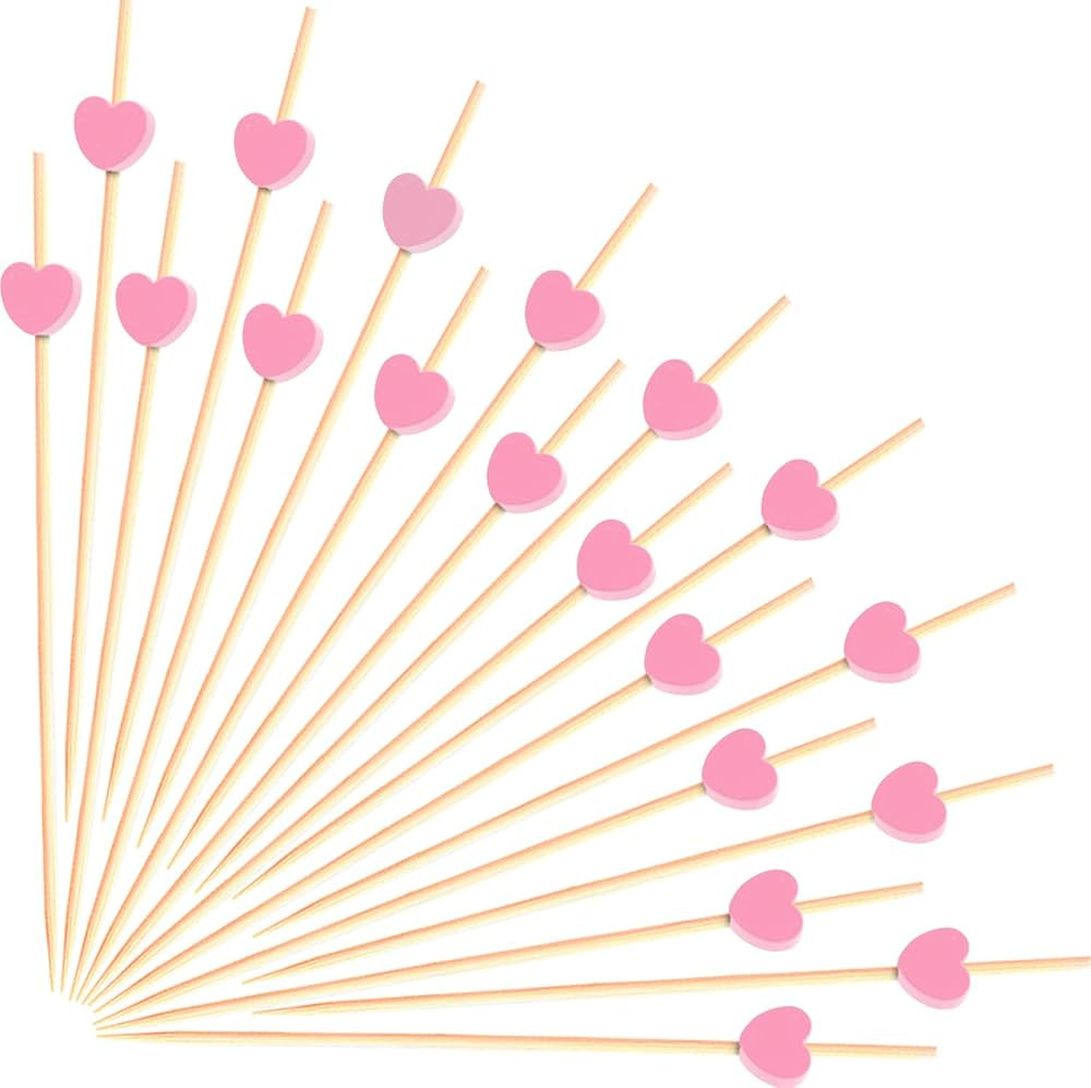 100pcs Pink Heart Cocktail Picks 4.7" Long Fruit Sticks Food Toothpicks Sandwich Appetizer Charcuter | Amazon (US)