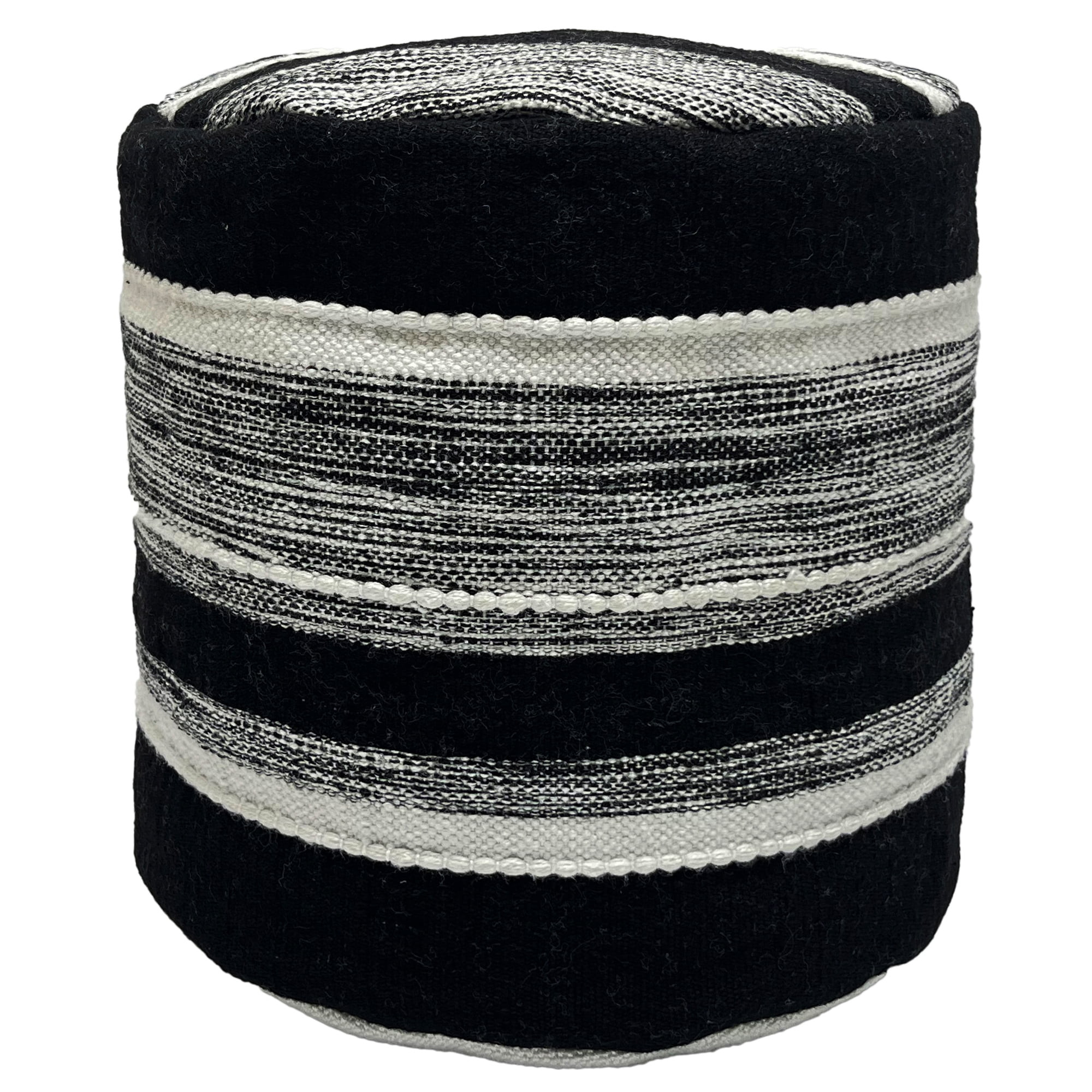 Northlight 18" Black and White Outdoor Woven Pouf Ottoman with White Beads | Walmart (US)