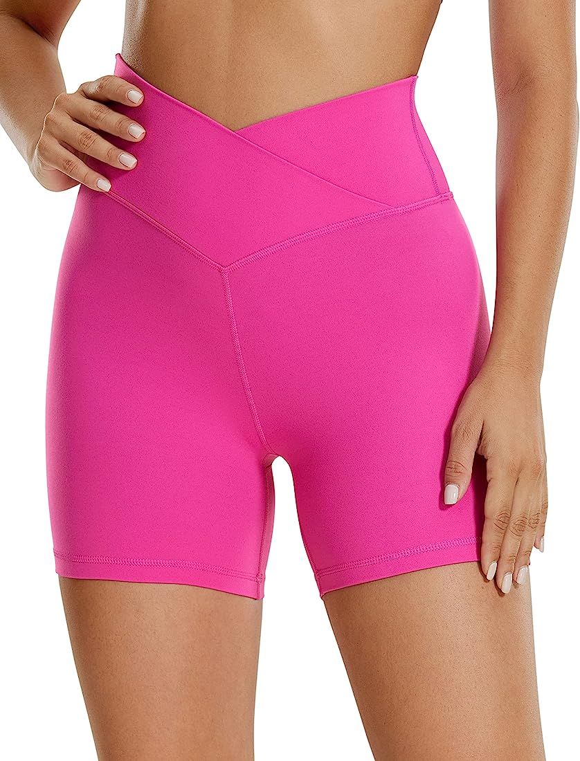 CRZ YOGA Womens Butterluxe Crossover Biker Shorts 5 Inches - Criss Cross High Waisted Workout Yog... | Amazon (US)