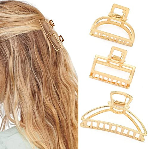Brinie Metal Claw Clips Set Gold Hair Clips Medium Hair Catch Jaw Clamp Small Hair Barrette Claw Nonslip Hair Jaw Clips Hair Accessories for Women and Girls (Pack of 3) | Amazon (US)