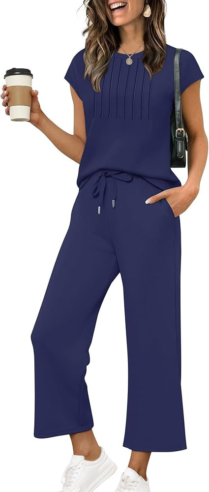 Sampeel Two Piece Sets for Women Summer Vacation Outfits Cap Sleeve Tops Lounge Matching Sets Wom... | Amazon (US)