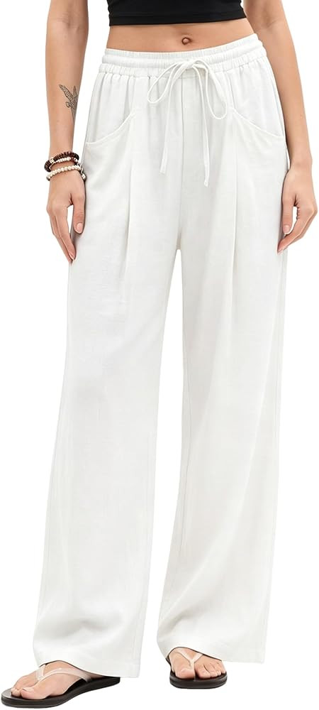 LOMON Linen Pants Women Wide Leg High Waisted Palazzo Pants with Pockets | Amazon (US)