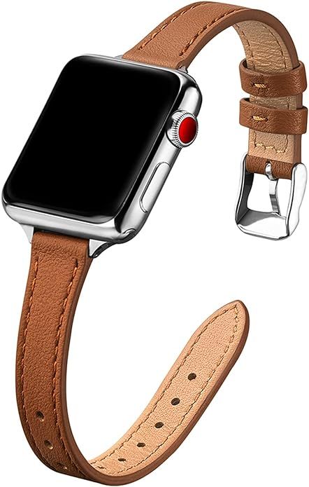 STIROLL Slim Leather Bands Compatible with Apple Watch Band 38mm 40mm 41mm 42mm 44mm 45mm 49mm, T... | Amazon (US)