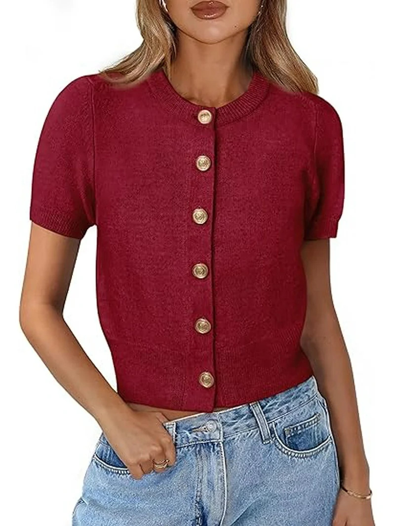 PRETTYGARDEN Womens Casual Summer Short Sleeve Cardigans 2025 Button Down Knitted Sweater Basic C... | Walmart (US)