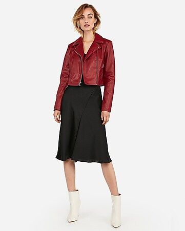 vegan leather cropped zip moto jacket | Express