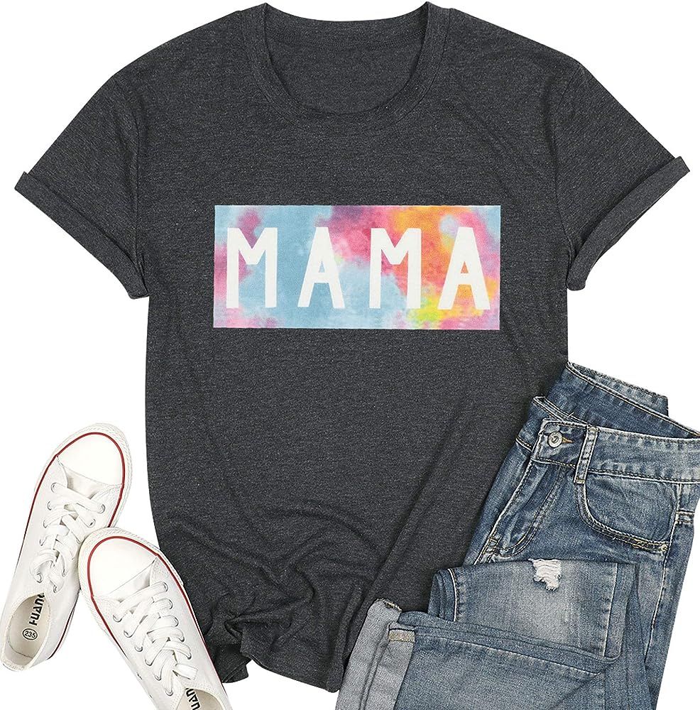 SFHFY Mama Shirts for Women Short Sleeve Graphic Tees Tops Funny Letters Print Summer Casual T-Sh... | Amazon (US)