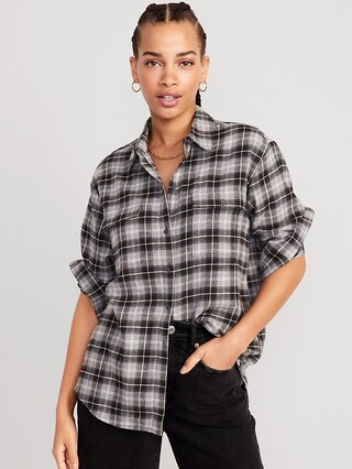 Oversized Flannel Boyfriend Shirt for Women | Old Navy (US)