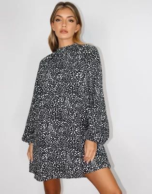 Missguided long sleeve shift dress with high neck in dalmatian | ASOS (Global)