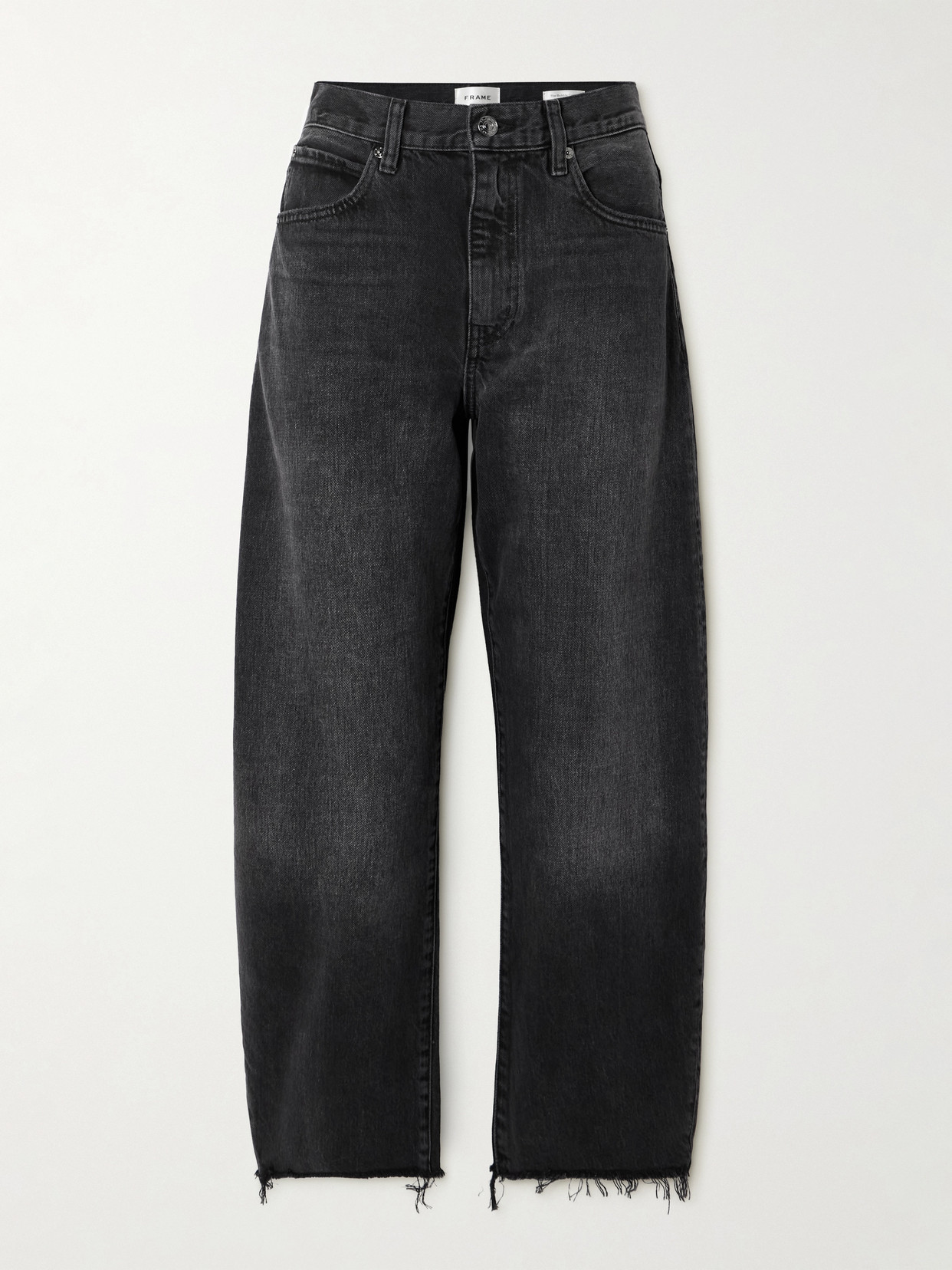 FRAME - The Bubble Cropped Frayed High-rise Barrel-leg Jeans - Black | NET-A-PORTER (US)