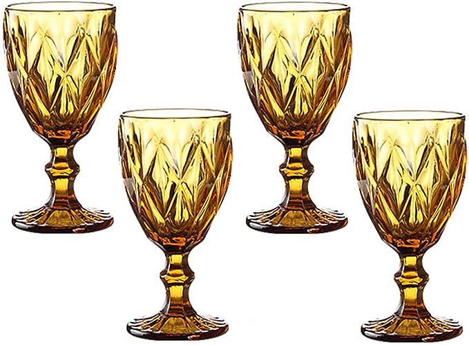 Red Wine Glasses Set of 3 or Set of 4 Wedding Party Colored Glass Goblets 10 Ounce Embossed Desig... | Amazon (US)