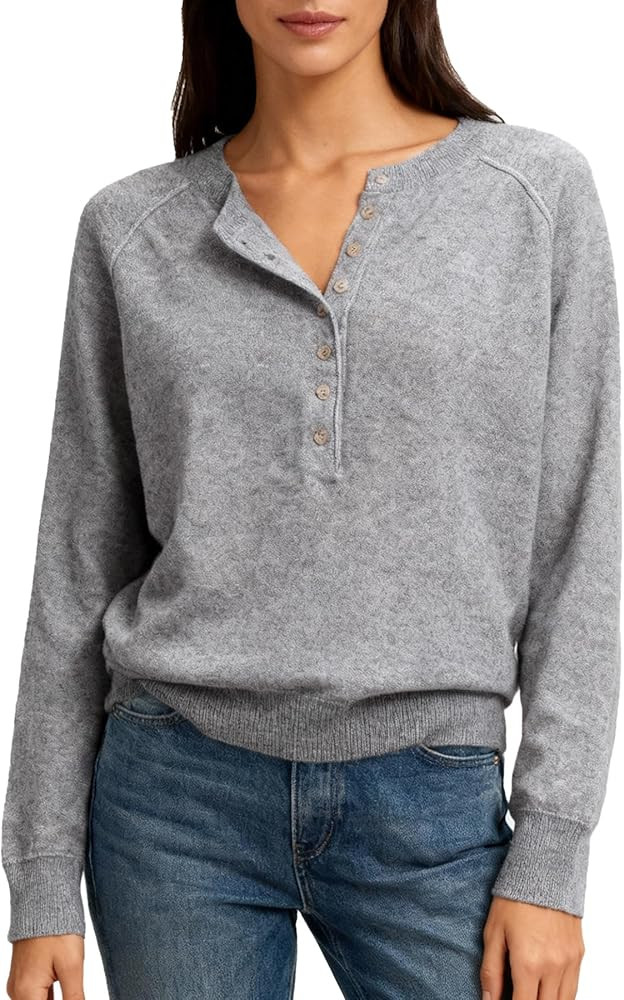 Amazhiyu Women’s 100% Wool Henley Sweaters Long Sleeve Button Up Tops | Amazon (US)