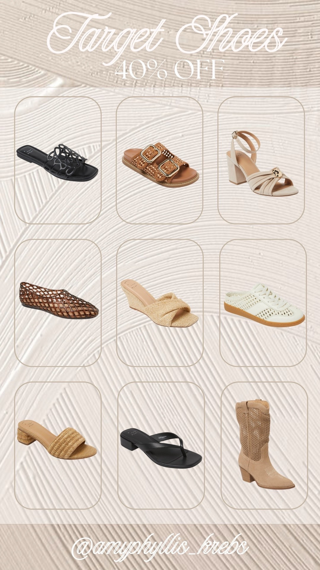 TARGET SHOES - 40% off TODAY ONLY!!
Target is killing in so many areas and the shoes and sandals never disappoint and they are all 40% off today! Don’t miss it, all shoes from sandals, flats, heels and boots!
#target #targetfinds #targetsale #targetshoes #springshoes #summershoes #salealert 

#LTKOver40 #LTKSeasonal #LTKSaleAlert