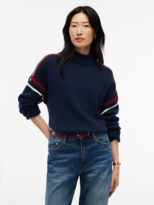 Tommy Hilfiger Women's Relaxed Fit Wool Mockneck Sweater - Dark Blue - S | Tommy Hilfiger (US)
