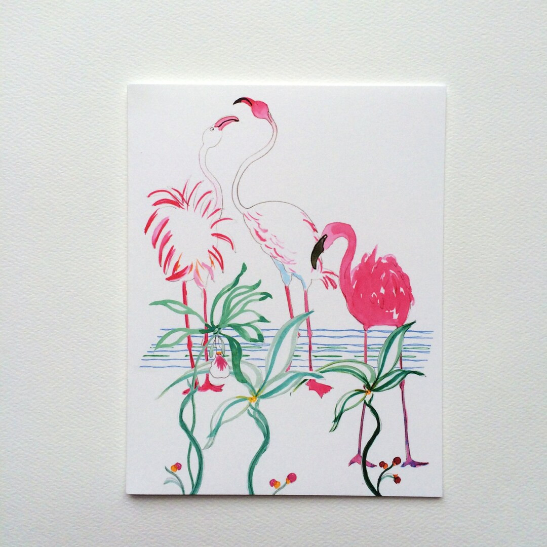 Tropical Seaside Flamingo & Orchid Note Cards - Etsy | Etsy (US)
