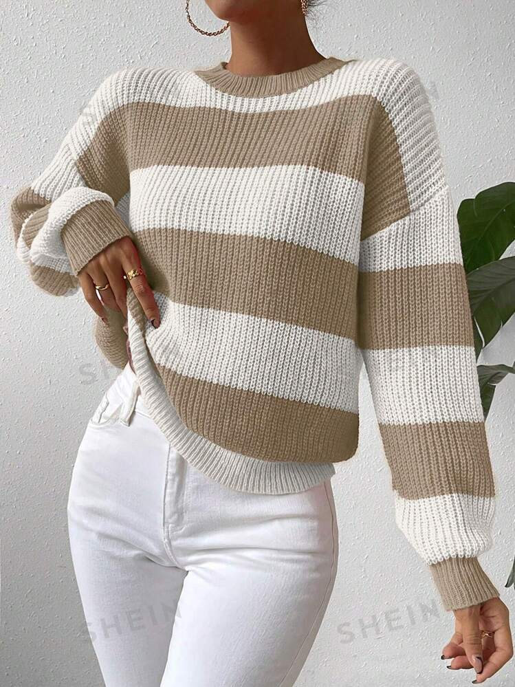 TrendsSHEIN Essnce Spring & Autumn Color Block Drop Shoulder Loose Sweater | SHEIN