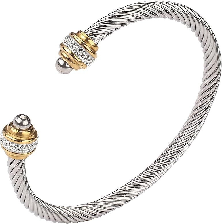 Cable Bracelet for Women, Twisted Cable Wire Bangles Bracelets Two Tone Women Jewelry | Amazon (US)