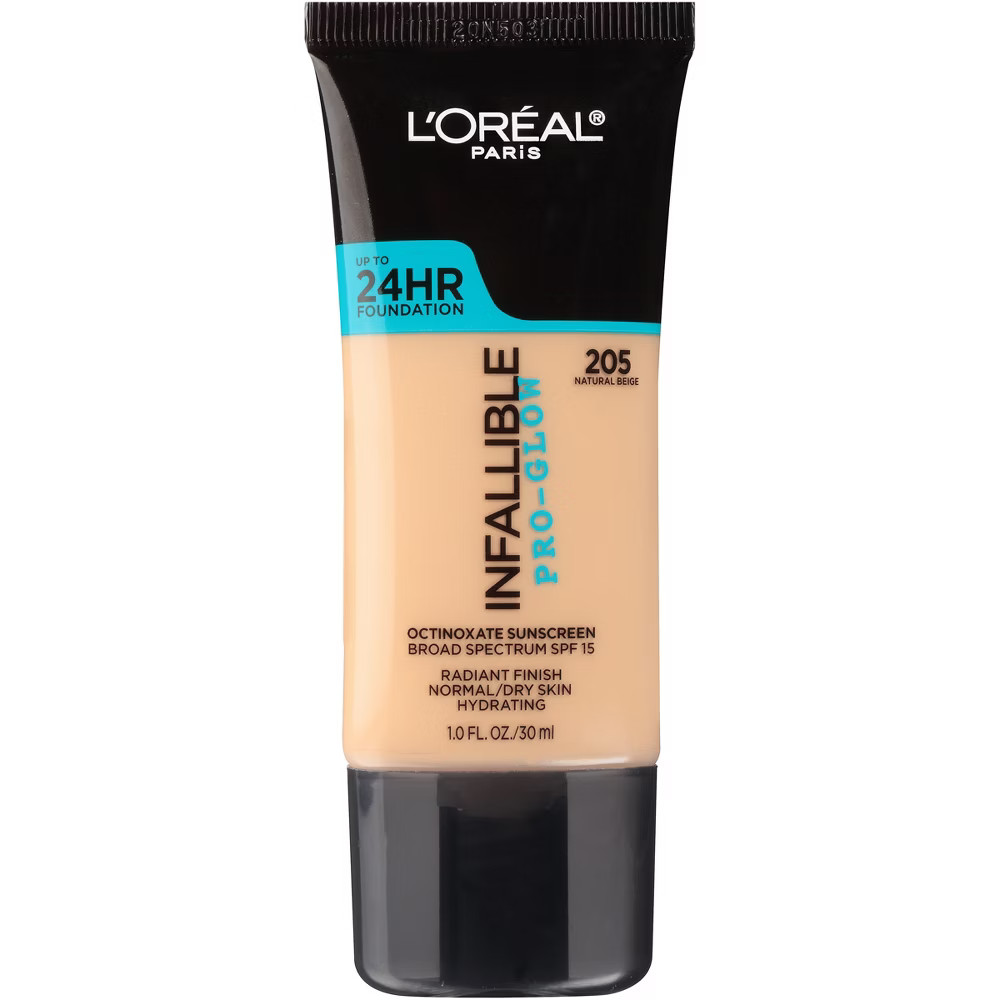 L'Oreal Paris Infallible Pro-Glow Foundation Normal/Dry Skin with SPF 15 - 205 Natural Beige - 1 fl  | Target