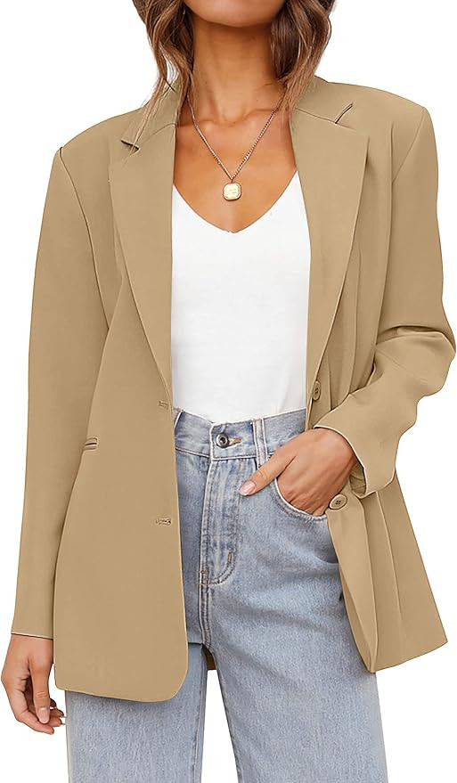 MEROKEETY Women's 2024 Fall Casual Blazers Long Sleeve Lapel Open Front Button Work Blazer Jacket... | Amazon (US)