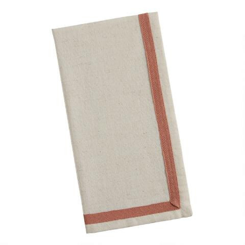 White Cotton Blend Napkins With Woven Border | World Market