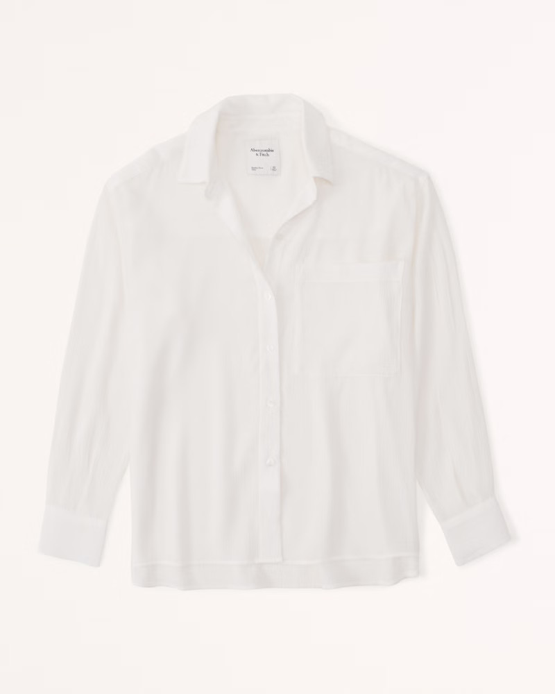 Women's Oversized Long-Sleeve Crinkle Button-Up Shirt | Women's New Arrivals | Abercrombie.com | Abercrombie & Fitch (US)