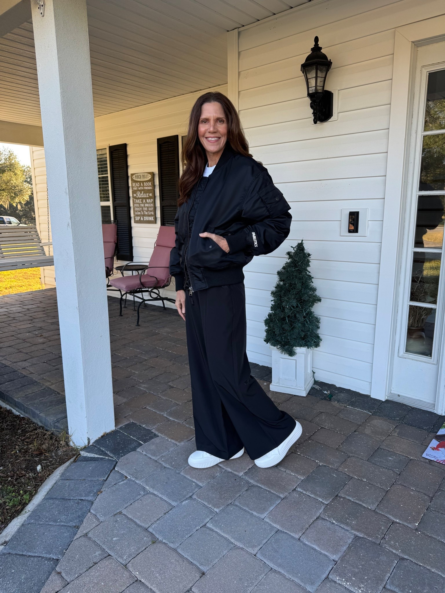 The athletic pieces are from Fabletics 