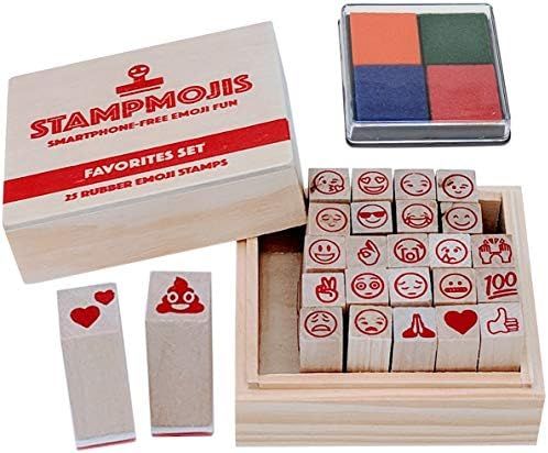 Amazon.com: Stampmojis Emoji Stamps - Favorites Wooden Rubber Stamp Set w/ 4-Color Ink Pad | Grea... | Amazon (US)