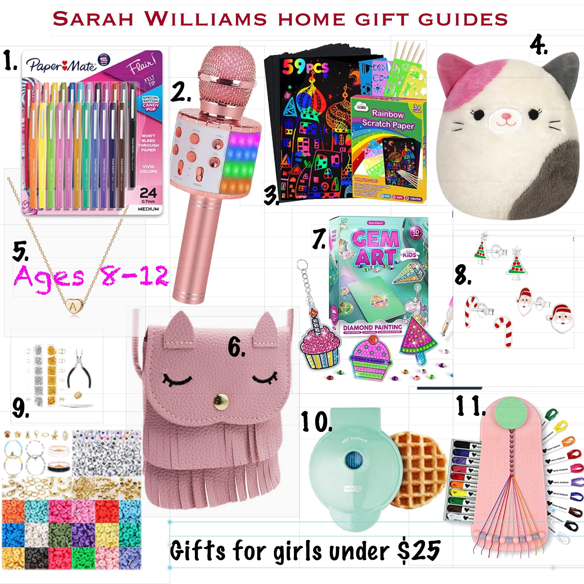 All of our favorite inexpensive gifts for the girls! Ages 8-12, bracelet, microphone, flair pen, waffle, Squishmallow, are, cat purse, Christmas gift guide 

#LTKGiftGuide #LTKHoliday #LTKkids