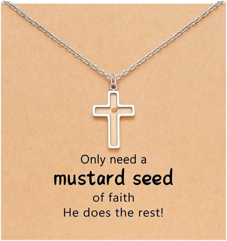 Caiyao Mustard Seed Necklace for Women Stainless Steel Faith Mountain Cross shape Mustard Seed Ne... | Amazon (US)