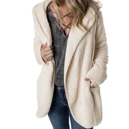 Sunisery Women Plush Hooded Cardigan Jacket Long Sleeves Warm Coat S size | Walmart (US)