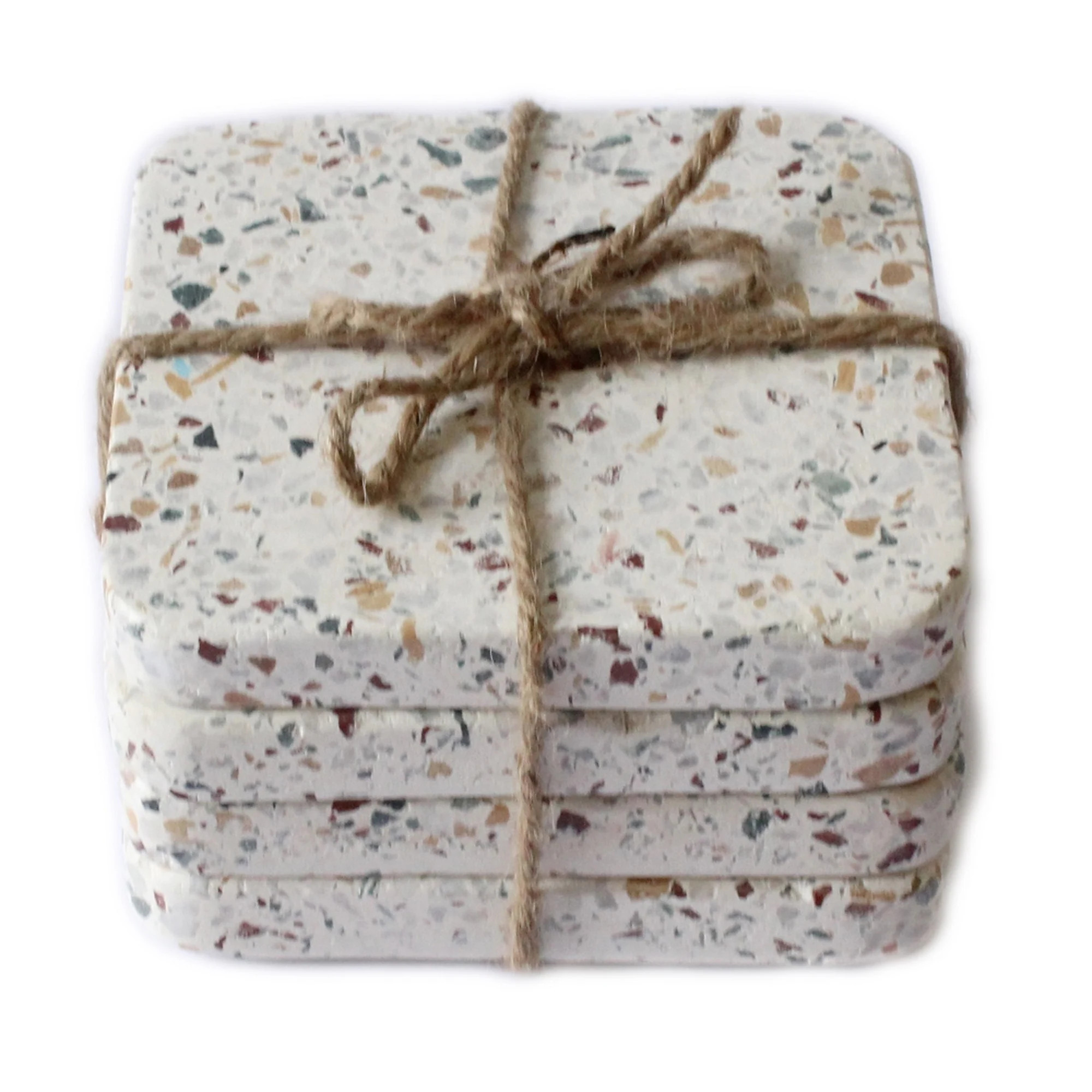 Set of 4 Terrazzo Square Coasters w/ Twine - White | Bed Bath & Beyond